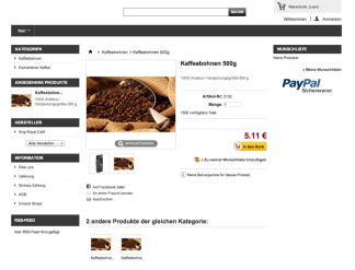 Screenshot Onlineshop "Kaffeewelt"