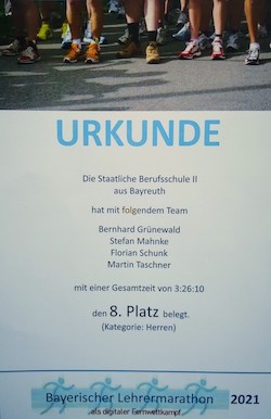 Urkunde Bayerischer Lehrermarathon Team Herren 2021