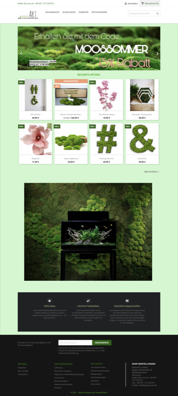 Das Bild zeigt einen Screenshot eines Onlineshops f&uuml;r Wandbegr&uuml;nung und vertikale G&auml;rten