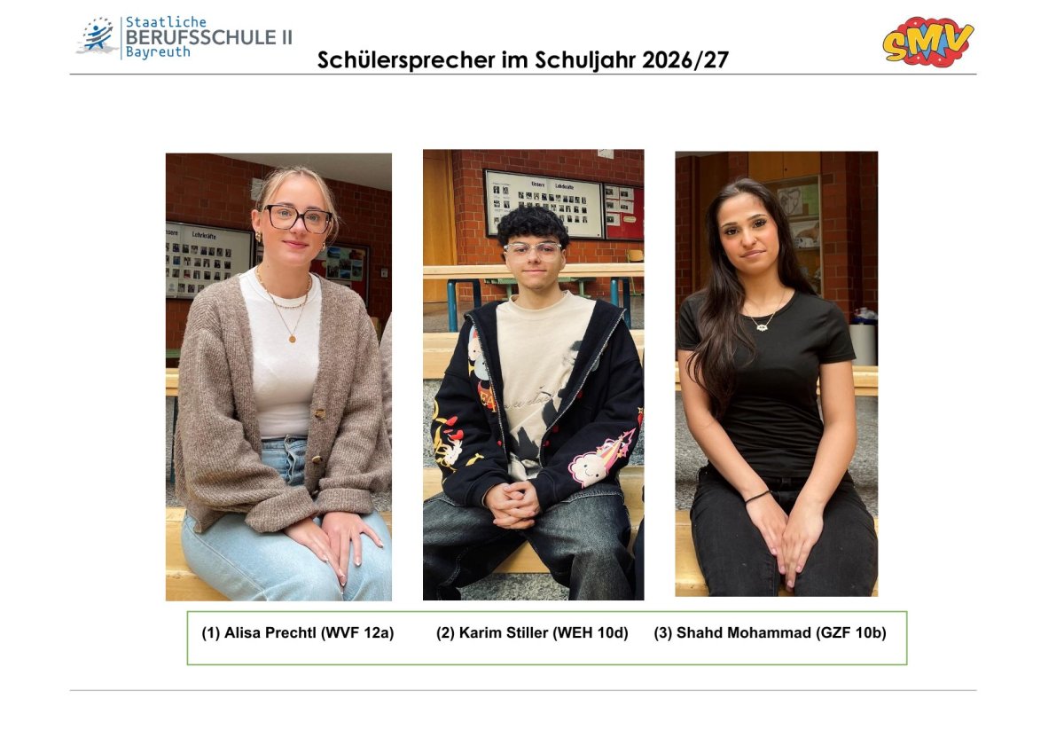 Gruppenbild der 3 Mitglieder der SMV im Schuljahr 2026/27